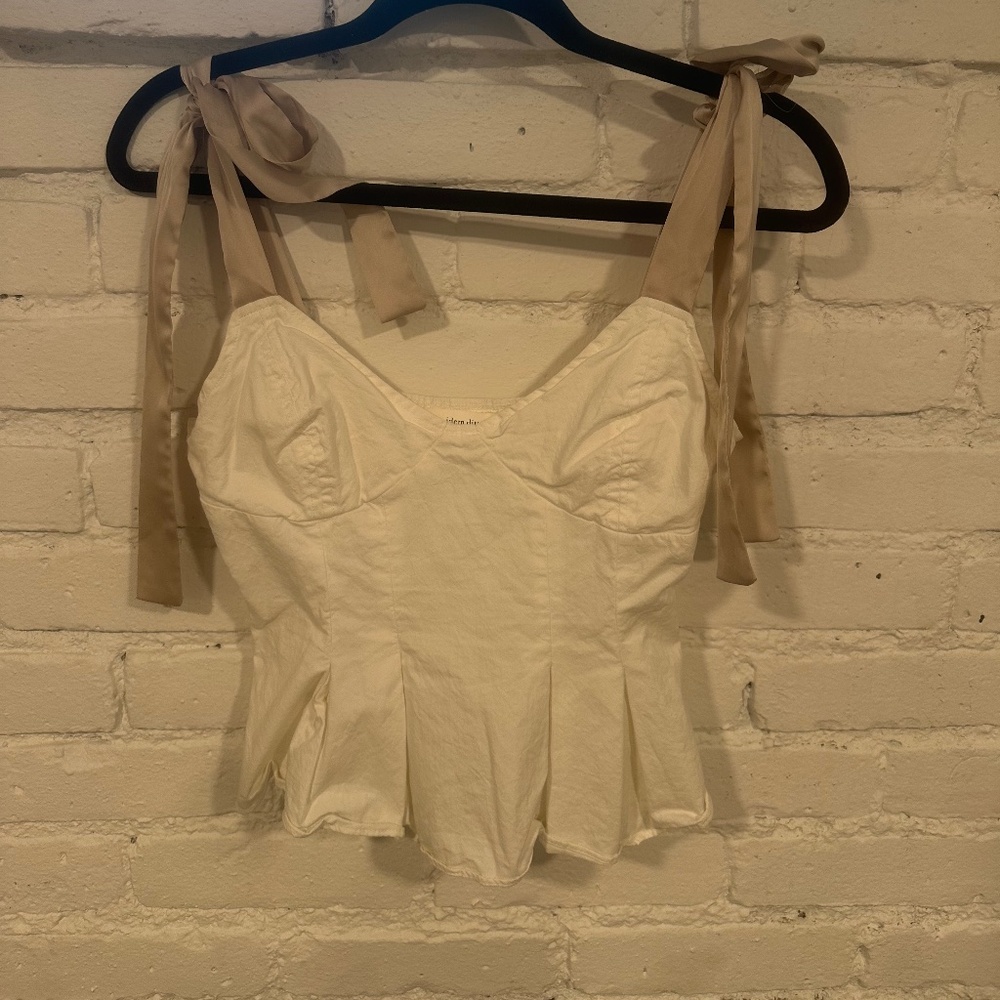 White Cropped Top with Tie Sleeves